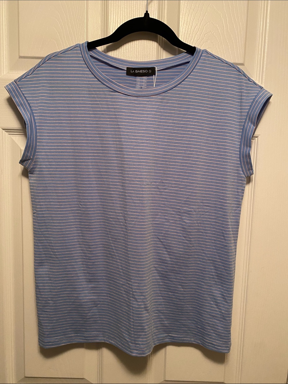 La Baieso  Light Blue Striped Crewneck Muscle Tee…size S